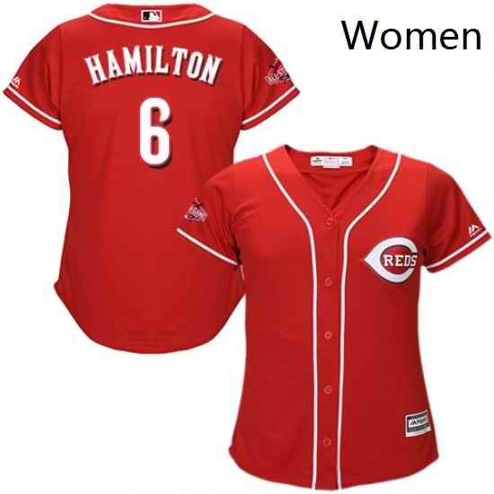Womens Majestic Cincinnati Reds 6 Billy Hamilton Replica Red Alternate Cool Base MLB Jersey